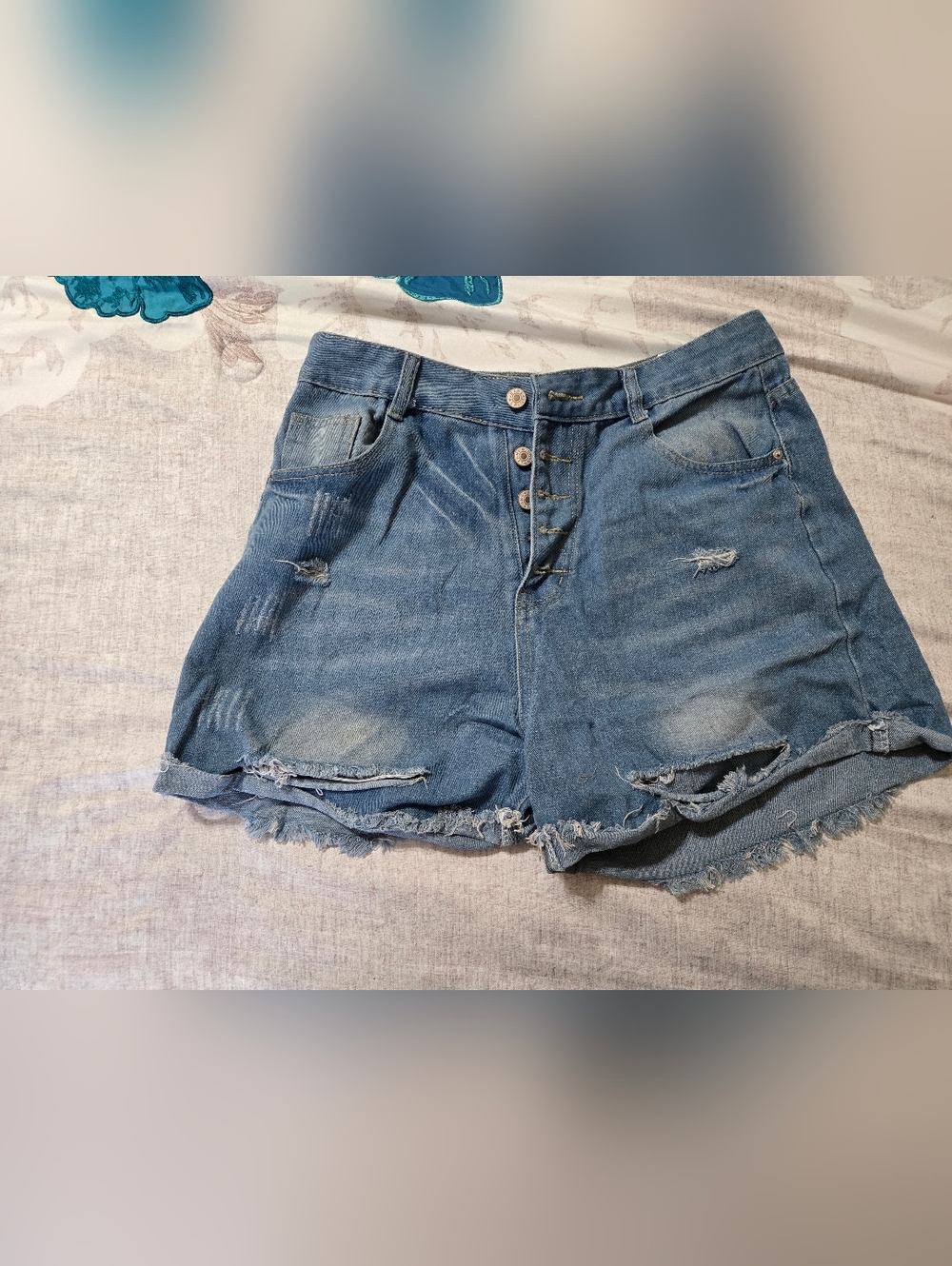 Denim High-Waist Distressed Women’s Shorts - Blue